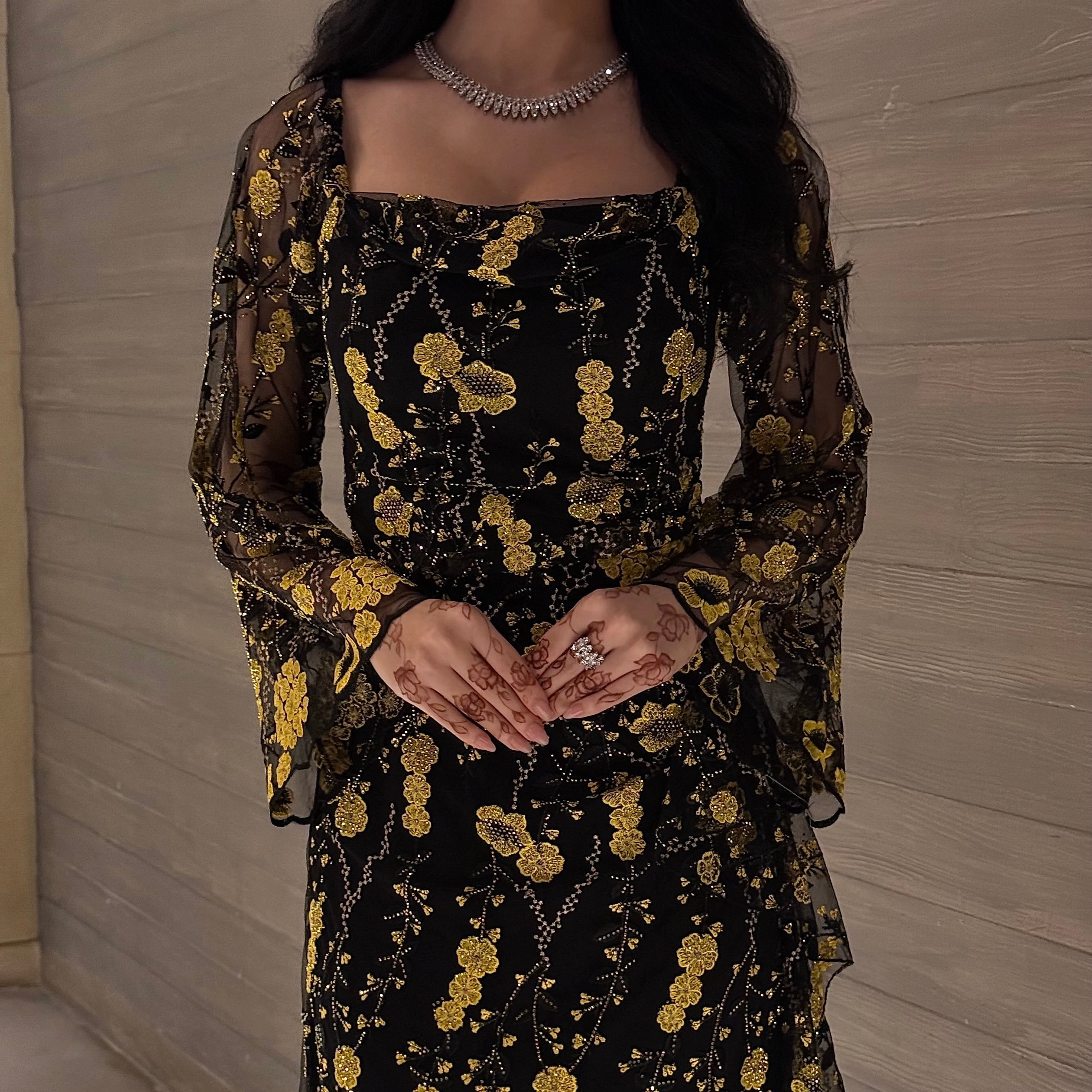 Yellow Black Dress - Noor Design