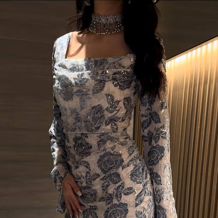 Blue & White Dress – Noor Design