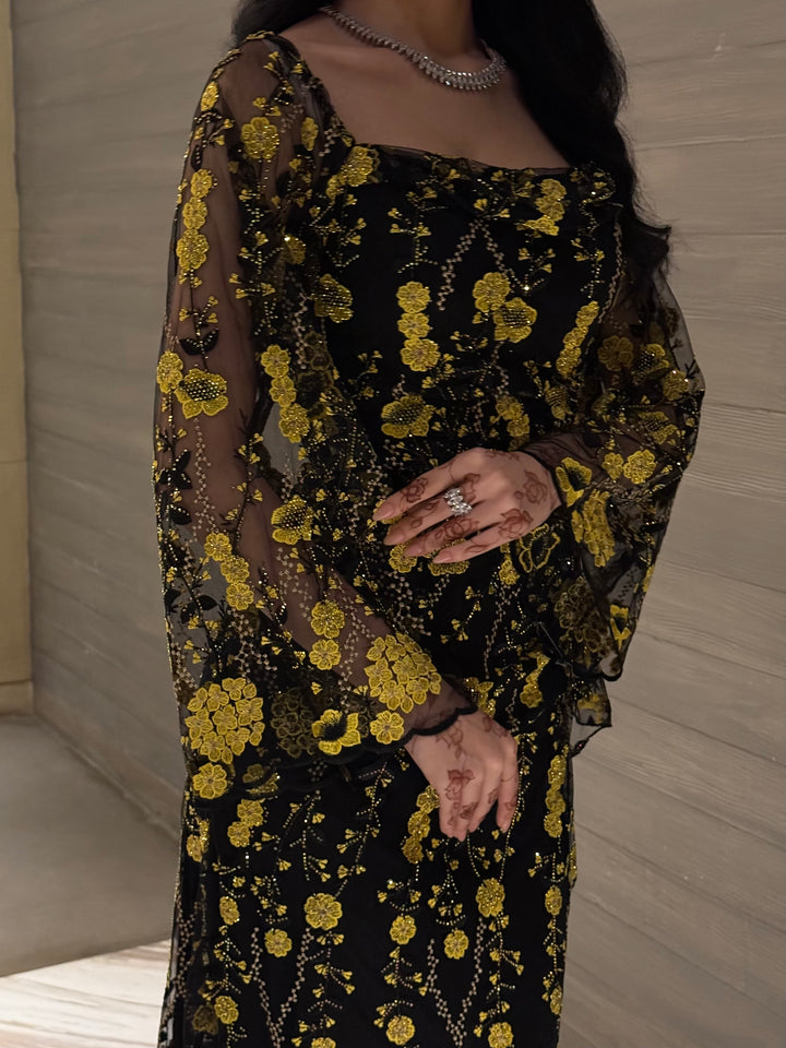 Yellow Black Dress - Noor Design