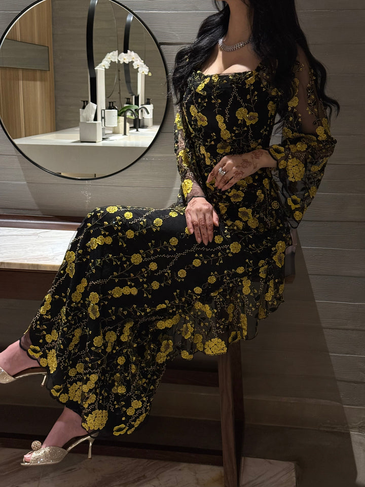 Yellow Black Dress - Noor Design