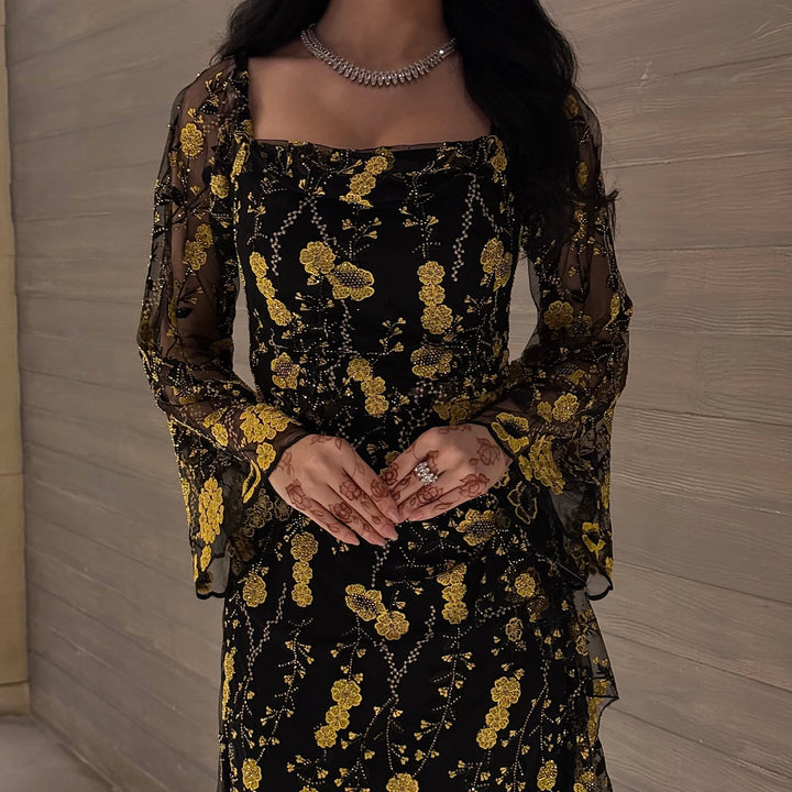 Yellow Black Dress - Noor Design