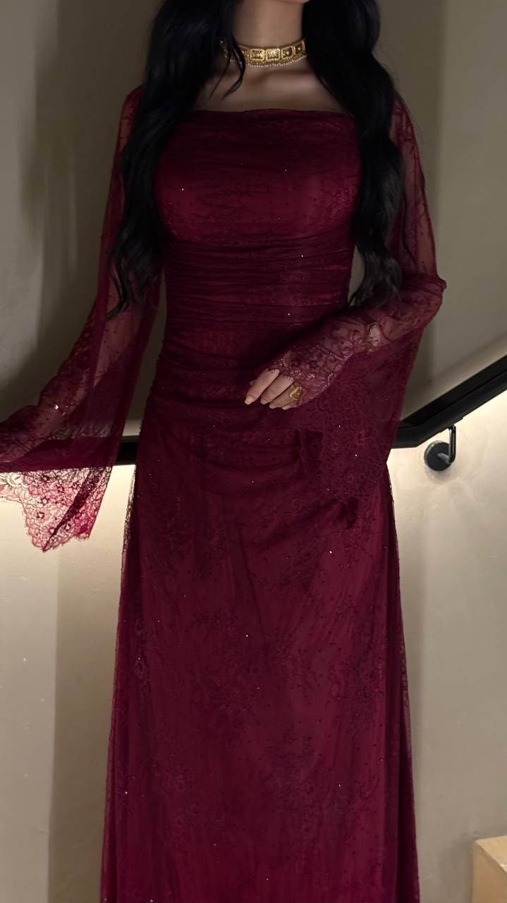 dantil maroon dress - Noor DesignNour Design
