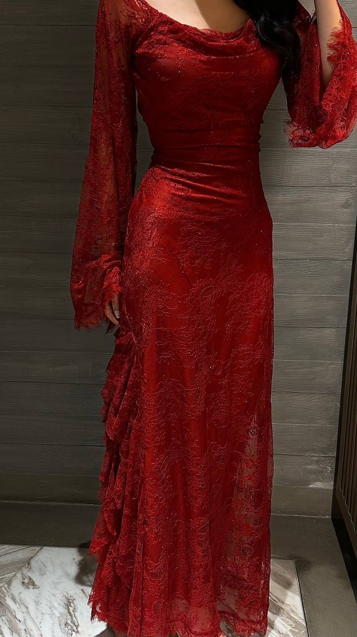 Maroon Lace Dress - Noor DesignNour Design
