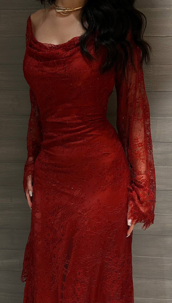 Maroon Lace Dress - Noor DesignNour Design