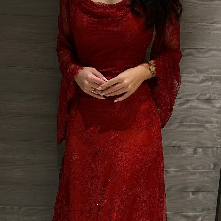 Maroon Lace Dress - Noor DesignNour Design